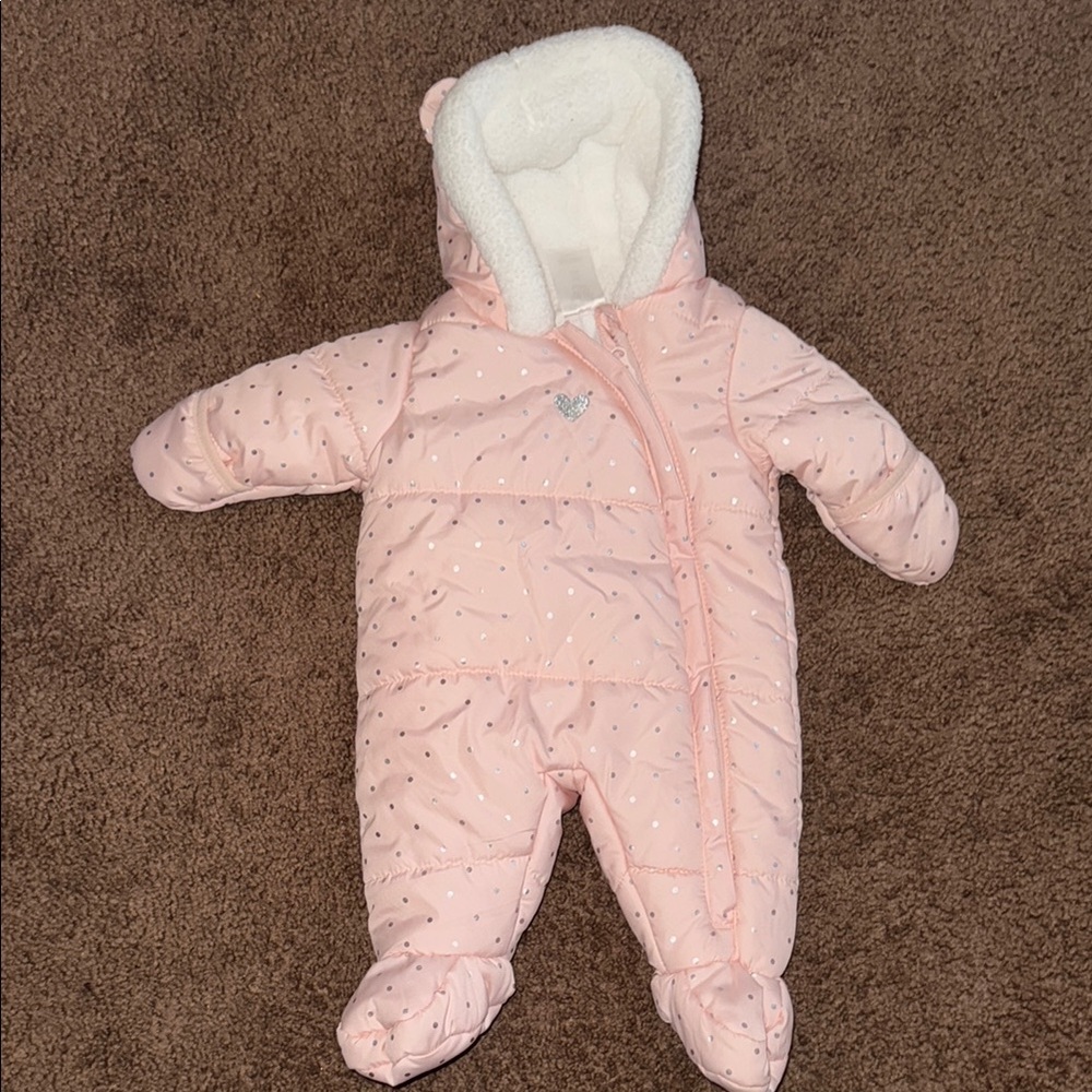 Pink Quilted One Piece Footies with Hood